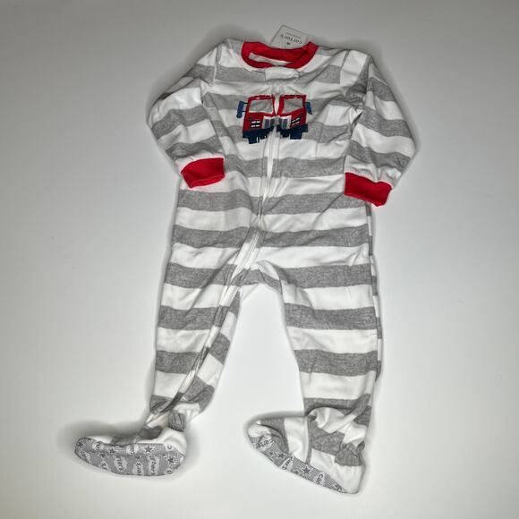 Carter's Fleece Pajamas Striped Fire Truck One Piece New 2T - Picture 1 of 3